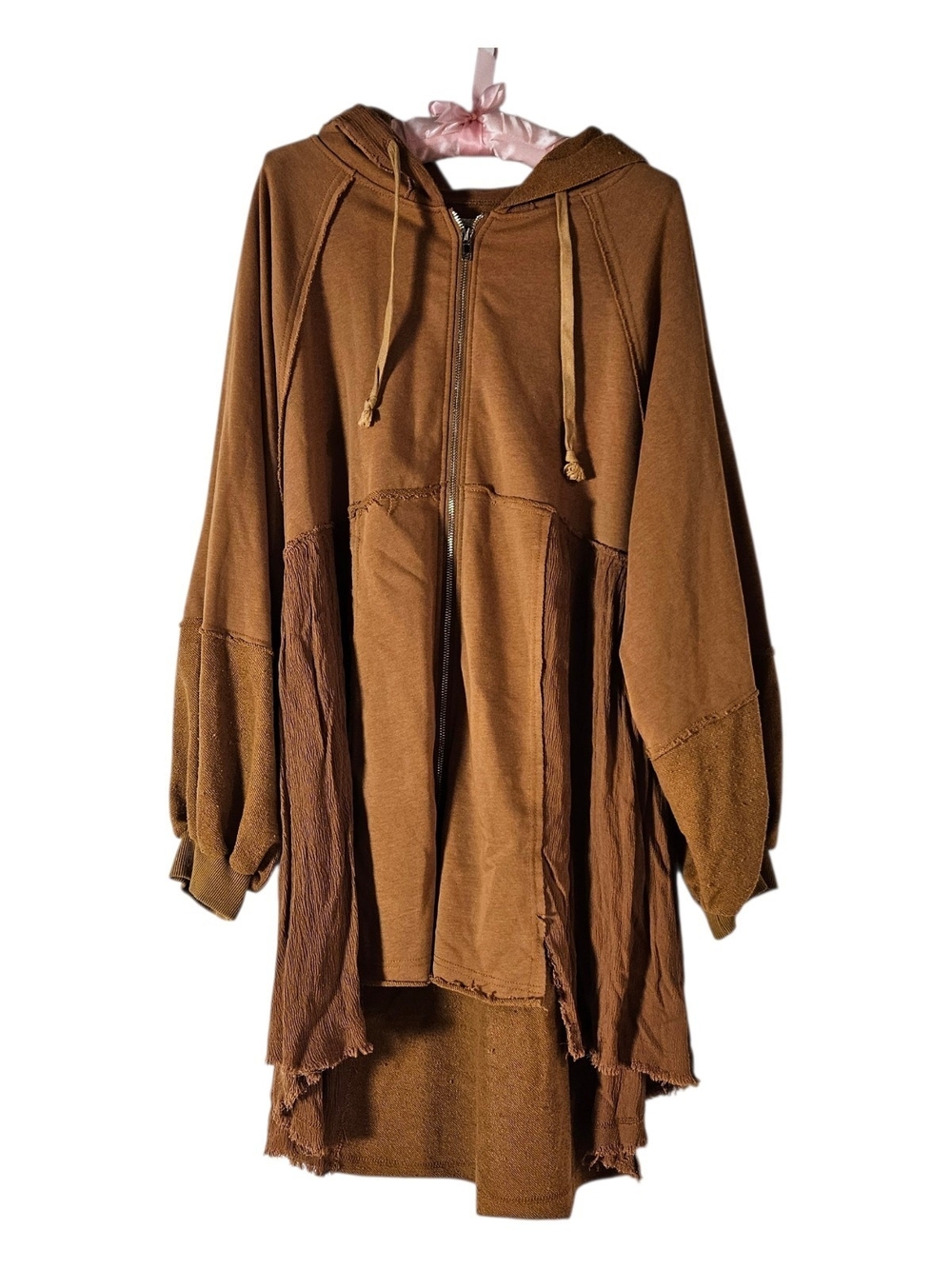 Oli & Hali Oversized Mixed Fabric Tiered Zip Up Hoodie Jacket Boho Size L